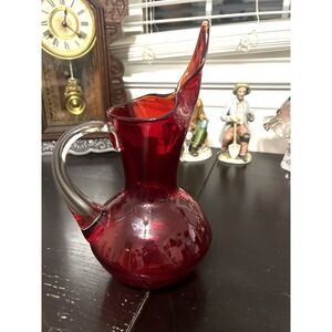 Bischoff Ruby Red Glass Pitcher MCM Handled Tall Spout Vintage 11" EUC